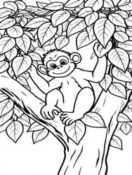 Cute Monkey in Leafy Tree coloring preview