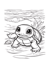 Squirtle Splashing on Shore coloring preview