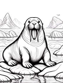 Playful Walrus on Ice Floe coloring preview
