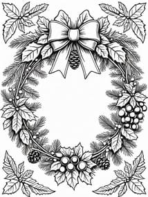 Poinsettia Pine Holly Wreath Border coloring preview