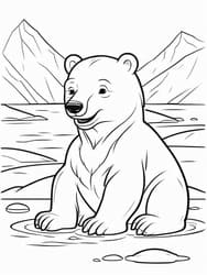 Polar Bear Near Snowy Mountains coloring preview