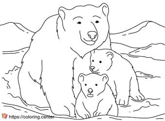 Mother Polar Bear with Cubs
