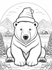 Polar Bear in Santa Cap coloring preview