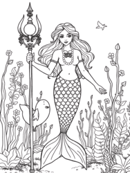 Warrior Mermaid with Spear coloring preview