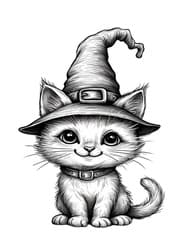 Kitten in Pointy Witch Hat coloring preview