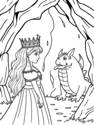 Brave Princess with Cute Dragon coloring preview