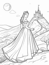 Princess Gazing at Distant Castle coloring preview
