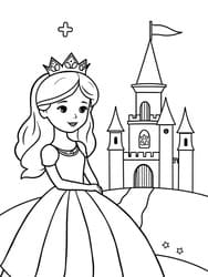 Princess with Towered Castle coloring preview