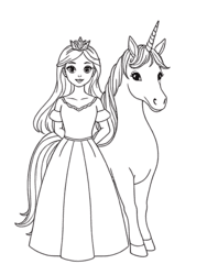 Princess and Unicorn Friend coloring preview