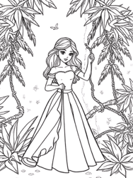 Princess in Tropical Forest coloring preview
