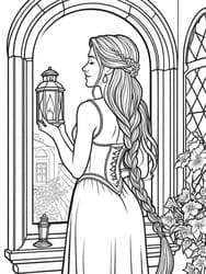 Princess Gazing from Arch Window coloring preview