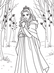Princess Walking in Snowy Forest coloring preview