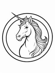 Unicorn Head Framed in Circle coloring preview