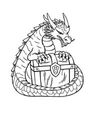 Dragon on Treasure Chest Coloring Page