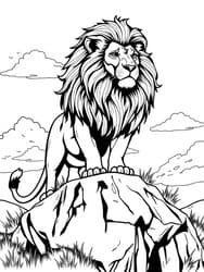 Lion Roaring on Savanna Rock
