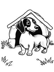 Cute Dog in Wooden House coloring preview