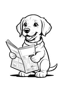 Puppy Reading Newspaper coloring preview