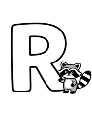 Raccoon Peeking Beside Letter R coloring preview