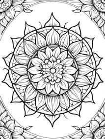 Lotus Mandala with Sunflower Border Coloring Page