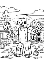 Rampaging Zombie Villager with Axe Coloring Page