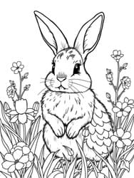 Bunny Sitting in Floral Meadow coloring preview