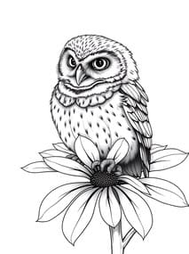 Realistic Baby Owl on Flower coloring preview