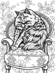 Fluffy Cat on Ornate Chair
