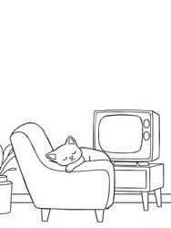 Sleeping Cat on Armchair Near TV
