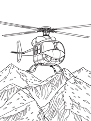 Helicopter Flying Over Mountains coloring preview
