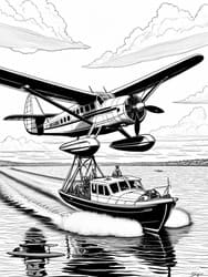 Rescue Seaplane with Boat coloring preview