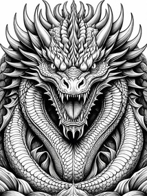 Roaring Dragon Head Close-Up coloring preview