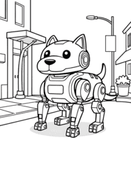 Robot Puppy in Urban Environment coloring preview