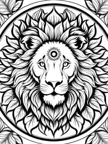 Lion with Lotus Petal Mane Coloring Page