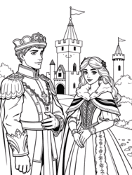 Prince and Princess in Regal Attire coloring preview