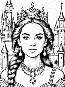 Royal Princess Portrait with Castle coloring preview