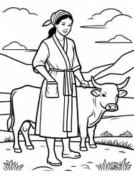 Ruth with Horned Ox Amid Hills coloring preview