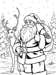 Santa with Reindeer in Woods coloring preview
