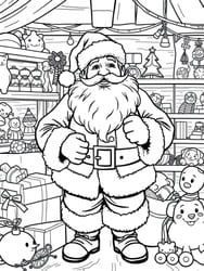 Santa Surrounded by Toys in Shop coloring preview