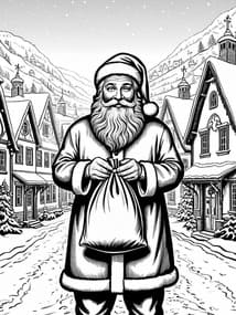 Santa Strolling Snowy Hamlet Path coloring preview