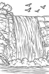 Scenic Waterfall with Birds coloring preview