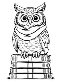 Smiling Scholar Owl on Books coloring preview