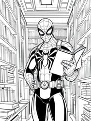 Spider-Man Reading in Library coloring preview