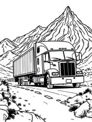 Semi Truck in Mountain Pass Coloring Page