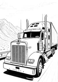 Semi Truck on Mountain Road Coloring Page