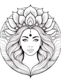 Woman with Lotus Crown Mandala Printable Page