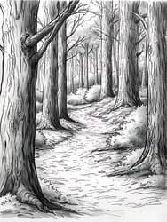 Path Winding Through Bare Trees coloring preview