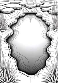 Pond with Lily Pads and Reeds coloring preview