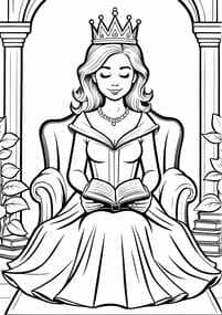 Princess Reading Book on Throne coloring preview
