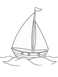 Boat with Flag and Sails
