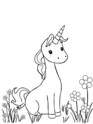 Unicorn Among Daisies and Grass coloring preview